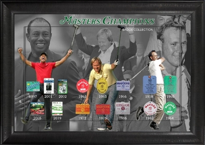 Masters Champions - Tiger, Jack & Arnie 3D Badges Collage Framed