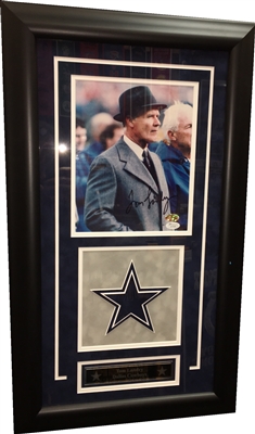 Tom Landry Signed 8x10 w/Drop Down Logo Framed