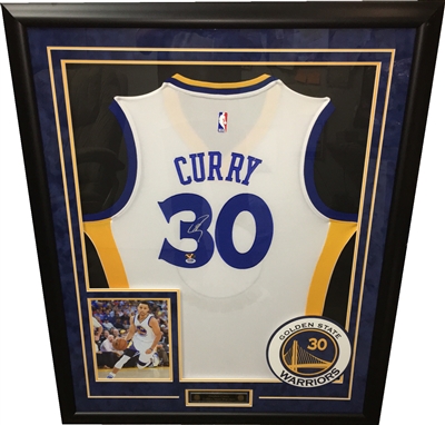 Steph Curry Signed & Framed White Warriors Jersey