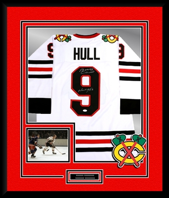 Bobby Hull Signed and Framed Blackhawks Jersey