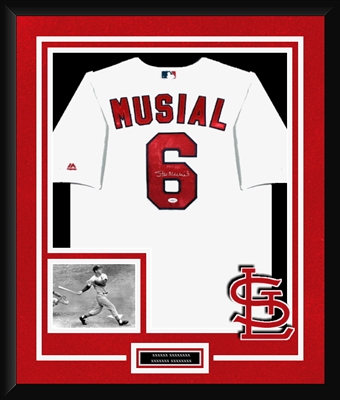 STAN MUSIAL SIGNED & FRAMED JERSEY