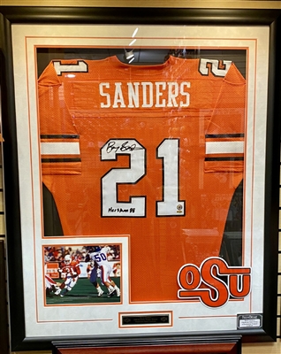 BARRY SANDERS OSU SIGNED & DELUXE FRAMED JERSEY