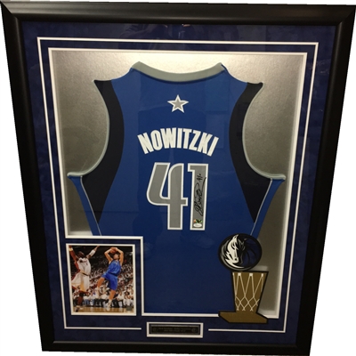 Dirk Nowitzki Signed & Framed Blue Mavericks Jersey