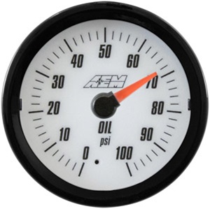 AEM Analog Oil Pressure Display Gauge (0-100psi) - White Face