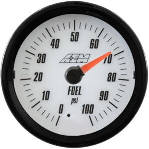 AEM Analog Fuel Pressure Display Gauge (0-100psi) - White Face