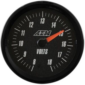 AEM Analog Voltmeter Display Gauge (8v to 18v) - Black Face