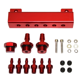 Boombop Billet Vacuum Manifold Pressure Block, Red