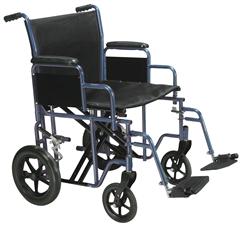 Bariatric Heavy Duty Blue Transport Wheelchair with Swing Away Footrest