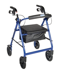 Blue Rollator Walker with Fold Up Removable Back Support Padded Seat