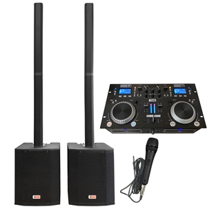 DJ System - Audio Mixer, Bluetooth, USB MP3 Player, CD Players - Column Speaker Array System, 2400 watts, 15" Subwoofer - Adkins Professional Audio