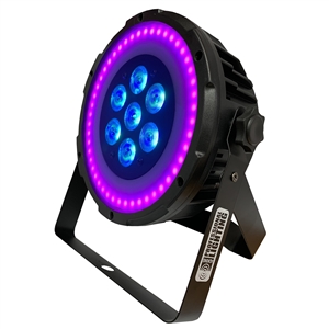 Ultra Bright LED FlatPar 7x10 Watt Hex RGBAW SlimPar Light w/FX Ring & Remote Control - Up-Lighting - Stage Lights - Adkins Professional Lighting