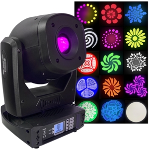 LED Moving Head Spot - Exceptionally Bright 100 Watt LED, 2 Gobo Wheels, 8 Fixed Gobos, 7 Rotating Gobos, 8 colors, 3 Prisms, Focus, Strobe, Dimming, Pan & Tilt - Adkins Pro Lighting