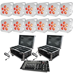 Wedding Up Lighting - 12 LED Battery Powered Wireless Lights w/2 Cases & Easy Controller - 16 Hour - Adkins Professional Lighting - UpPak12_6x6-W-C