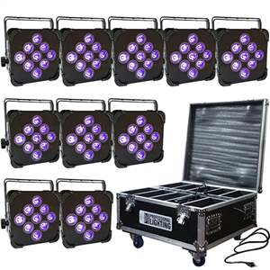 LED Battery Powered Wireless DMX - 16 Hour - 10 Lights w/Case - 9x6W RGBAW+UV - Wedding Up Lights