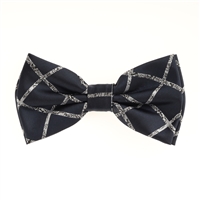 Navy with Silver Designed Silk Pre-Tied Bow Tie with Matching Pocket Square BWTH-454