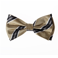 Gold With Black, Grey and Silver Stripped Pre-Tied Bow Tie With Matching Pocket Square BWTH-801