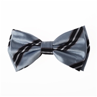 Soft Pastel Blue With Black and Grey Stripped Pre-Tied Bow Tie With Matching Pocket Square BWTH-802