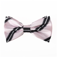 Pink With Black, Grey and Silver Stripped Pre-Tied Bow Tie With Matching Pocket Square BWTH-803