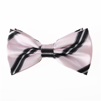 Pink With Black, Grey and Silver Stripped Pre-Tied Bow Tie With Matching Pocket Square BWTH-803