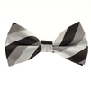 Black, Grey, Silver & White Striped Pre-Tied Bow Tie with Matching Pocket Square BWTH-901
