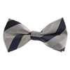 Navy, Grey & Silver Striped Pre-Tied Bow Tie with Matching Pocket Square BWTH-902