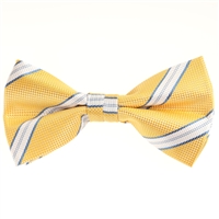 Yellow With Blue, Silver and White Striped Pre-Tied Bow Tie with Matching Pocket Square BWTH-910