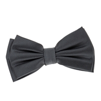 Charcoal Grey Corded Weave Silk Pre-Tied Bow Tie with A White Pocket Square With Charcoal Grey Colored Trim CWPTBT-137