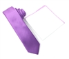 Corded Weave Solid Lavender Skinny Tie With A White Pocket Square With Lavender Colored Trim CWSKT-148A