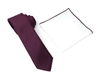 Corded Weave Solid Sangria Color Skinny Tie With A White Pocket Square With Sangria Colored Trim CWSKT-152A