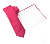 Corded Weave Solid French Rose Color Skinny Tie With A White Pocket Square With French Rose Colored TrimCWSKT-160A