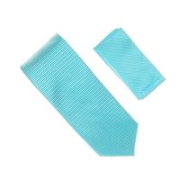 Horizontal Stripe Aqua Blue Tie With Matching Pocket Square SHSTWH-99