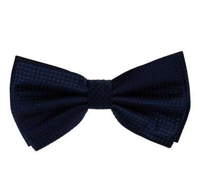 Navy Micro-Grid Pre-Tied Bow Tie with Matching Pocket Square Square MGPTBT-02