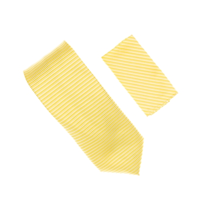 Horizontal Stripe Dark Yellow Tie With Matching Pocket SquareSHSTWH-114