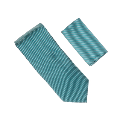 Horizontal Stripe Teal and Light Aqua Tie With Matching Pocket Square SHSTWH-85