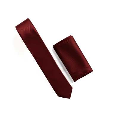 Skinny Pin Dot Solid Burgundy Silk Necktie with Matching Pocket Square SKPDT-49