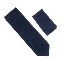 Navy Blue Micro-Grid Silk Neck Tie Set SWTH-02