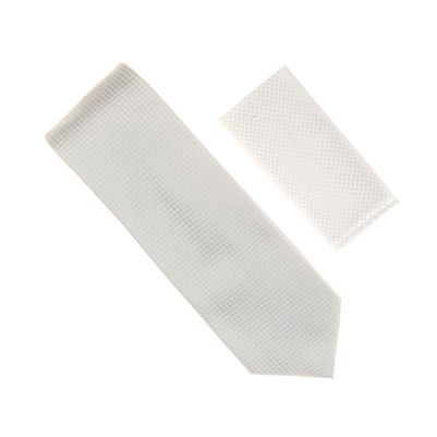 Pearl White Solid Micro-Grid Silk Neck Tie Set SWTH-03