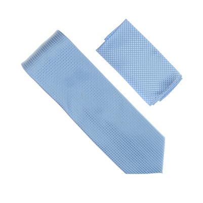 Baby Blue Micro-Grid Silk Neck Tie Set SWTH-08