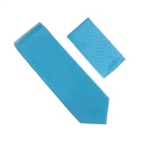 Aqua Blue Solid Micro-Grid Silk Neck Tie Set SWTH-09