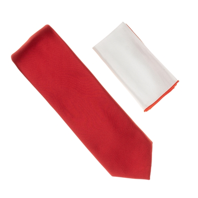 Red Tie With A White Pocket Square With Red Colored Trim SWTH-139A