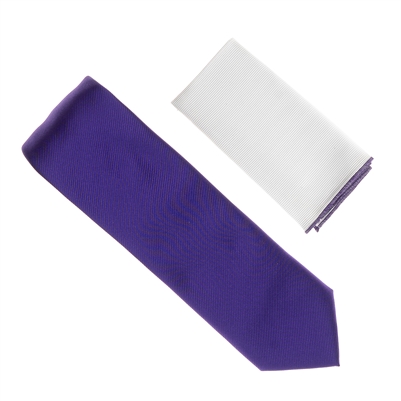 Purple Tie With A White Pocket Square With Purple Colored Trim SWTH-147A