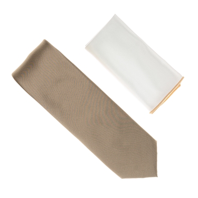 Champagne Toast Tie With A White Pocket Square With Champagne Toast Colored Trim SWTH-150A