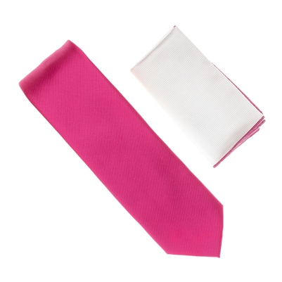 Fuchsia Tie With A White Pocket Square With Fuchsia Colored Trim SWTH-153A