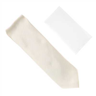Off White Tie With A White Pocket Square With Off White Colored Trim SWTH-154A