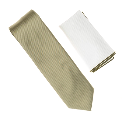 Olive Green Tie With A White Pocket Square With Olive Green Colored Trim SWTH-155A