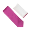 Red Violet Color Tie With A White Pocket Square With Red Violet Colored Trim SWTH-157A