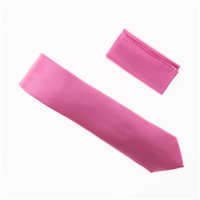 Pink Satin Finish Silk Necktie with Matching Pocket Square SWTH-233