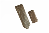 Bronze, Gold and Light Tan Designed Tie With Matching Pocket Square WTH-832