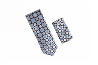 Metallic Pink, Baby Blue and Navy Square Designed Tie with Matching Pocket Square WTH-841
