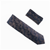 Navy, Champagne Toast & Tan Leaf Designed Necktie With Matching Pocket Square WTH-952